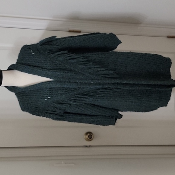 for Anthropologie Size OS Mottled Green Stevie Fringed Knit Kimono, EUC - Picture 1 of 13